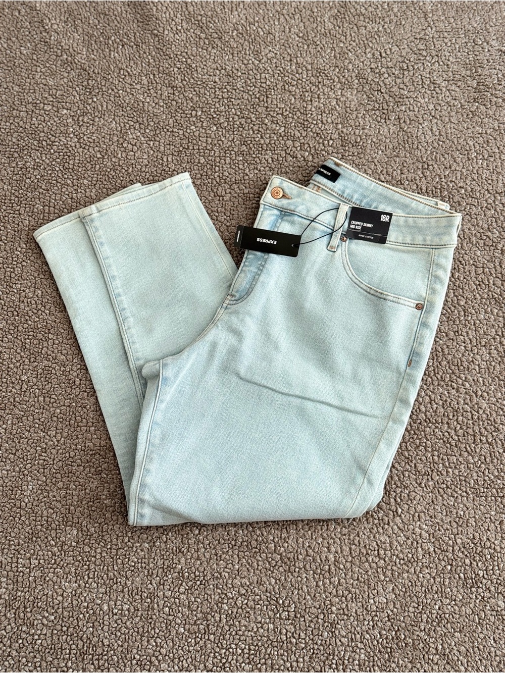 Express Mid Rise Light Wash Cropped Skinny Jeans